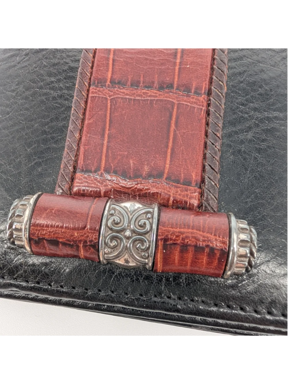 Vintage Brighton Mini Leather Crossbody Wallet Organizer Mirror Croc 26